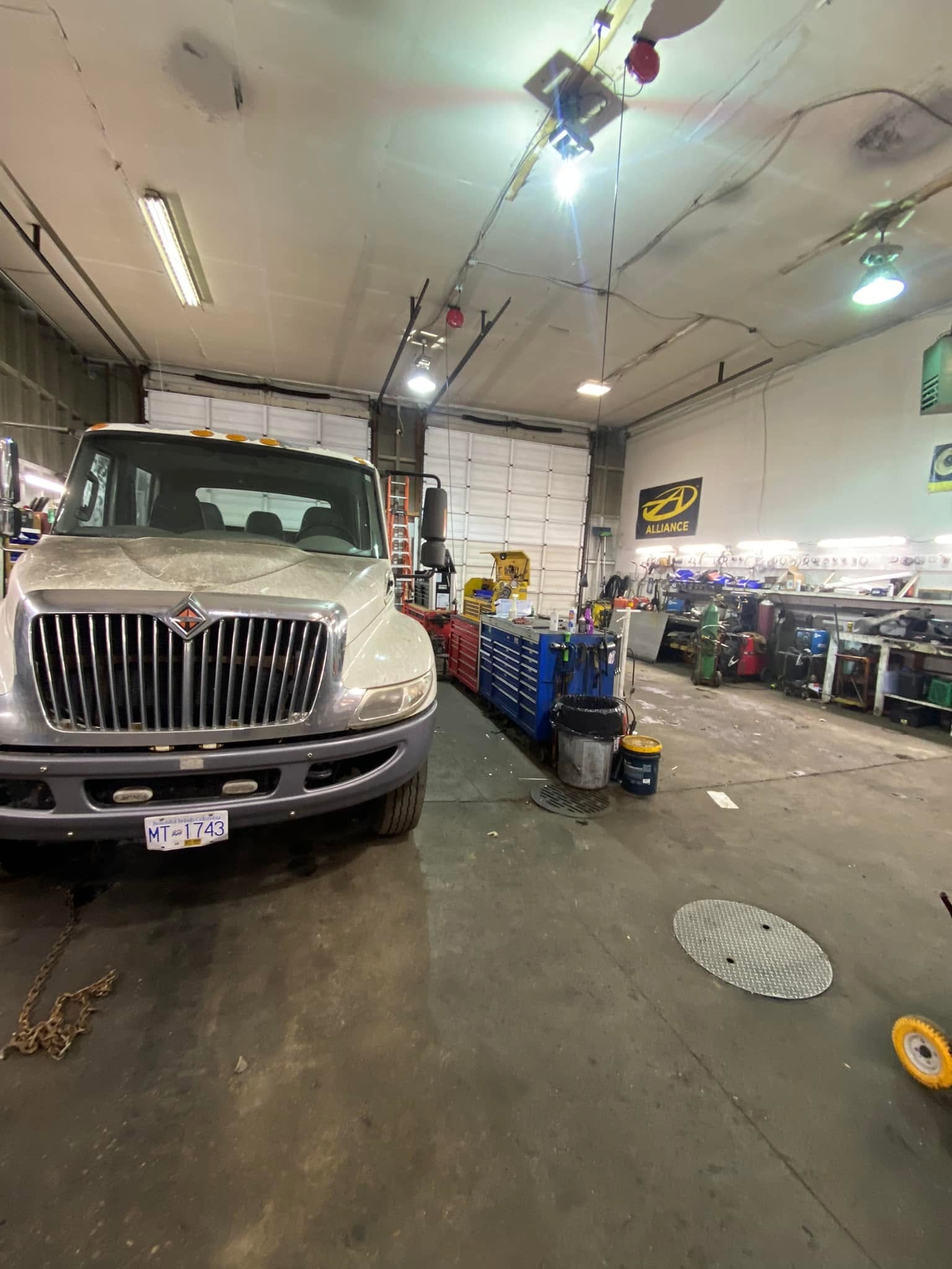 International truck in the shop bay